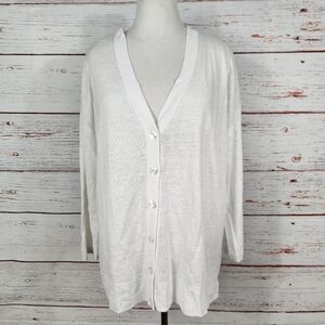 TALBOTS Women's White Button-Up Linen Girlfriend Cardigan Sweater Size 2X